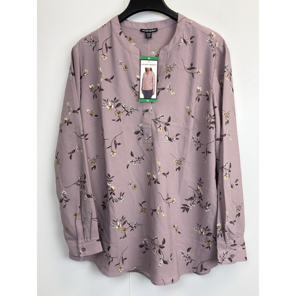 Hilary Radley Mauve Floral Long-Sleeve Blouse